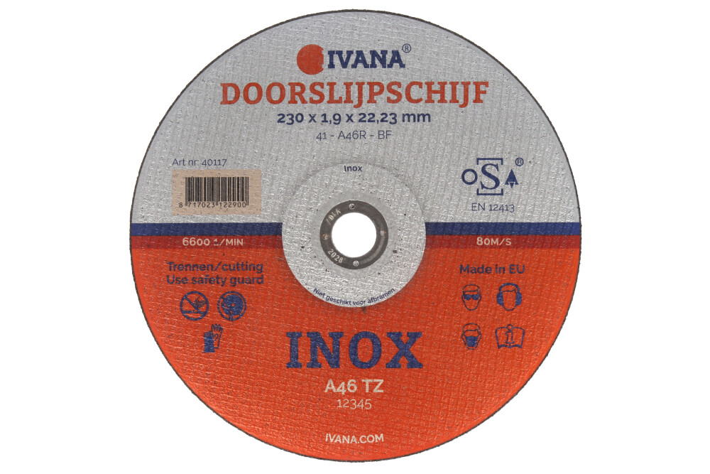 Doorslijpschijf Inox vlak 230x1,9x22.2mm